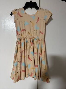 Dot Dot Smile Beige Dress with Banana & Heart Print